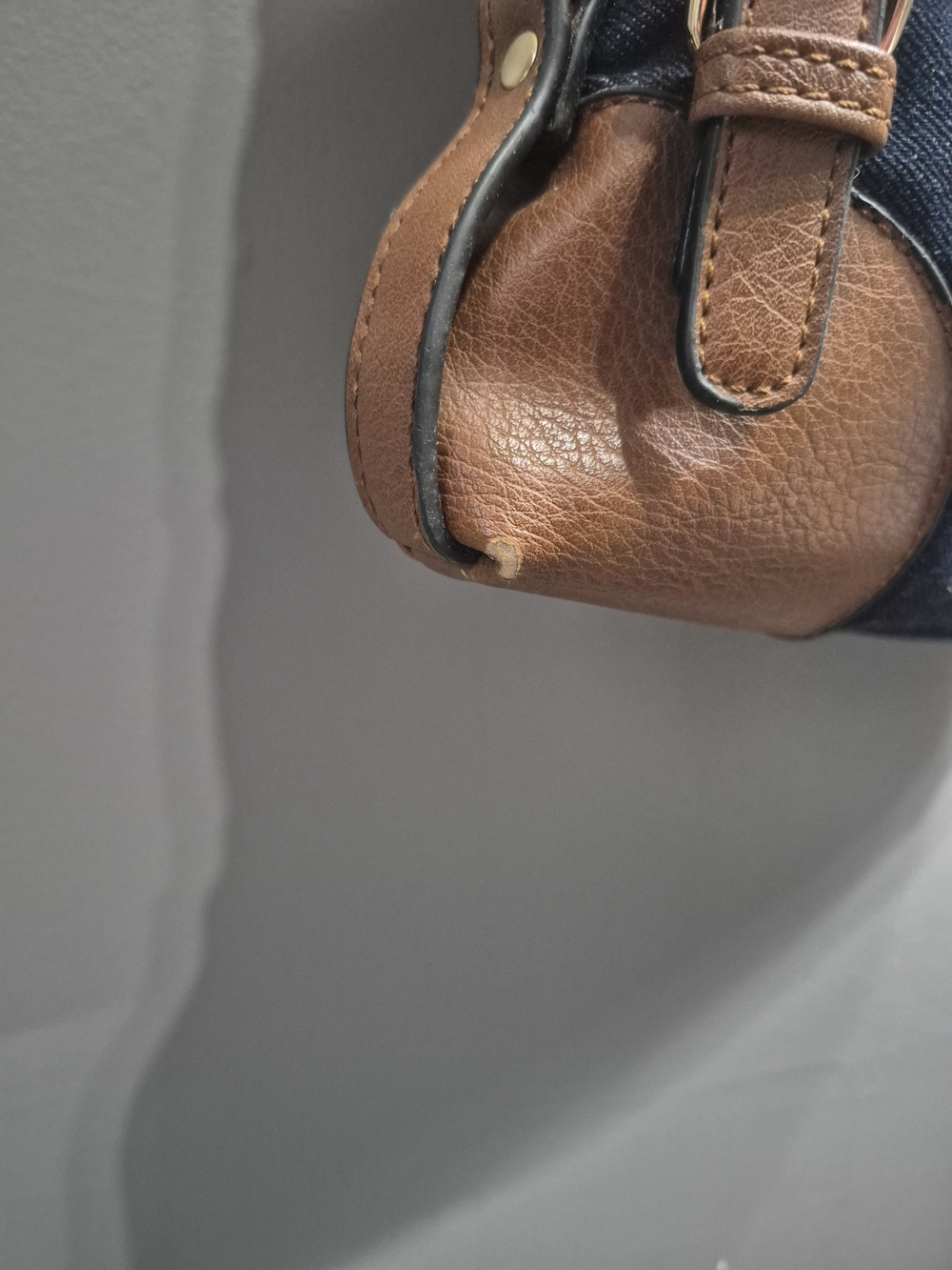 Women’s Crossbody/Shoulder Bag in Dark Blue Denim and Brown Faux Leather - Picture 5 of 12